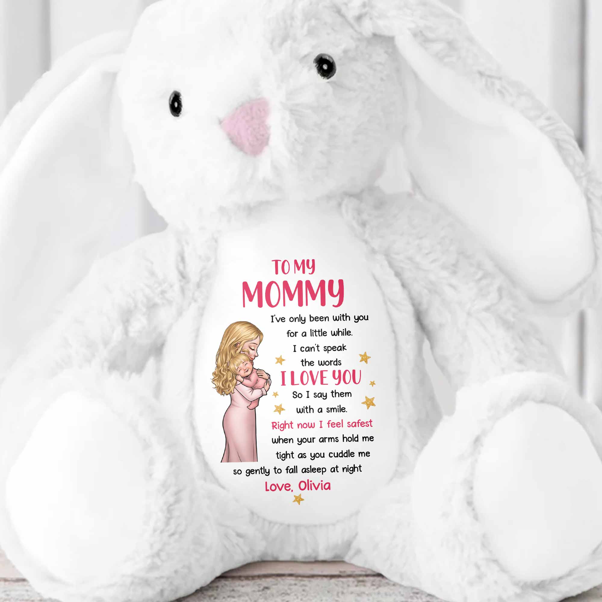 To My Mommy I Love You Mother and Baby Stars - Personalized Stuffed Bunny - MOM267_BUN