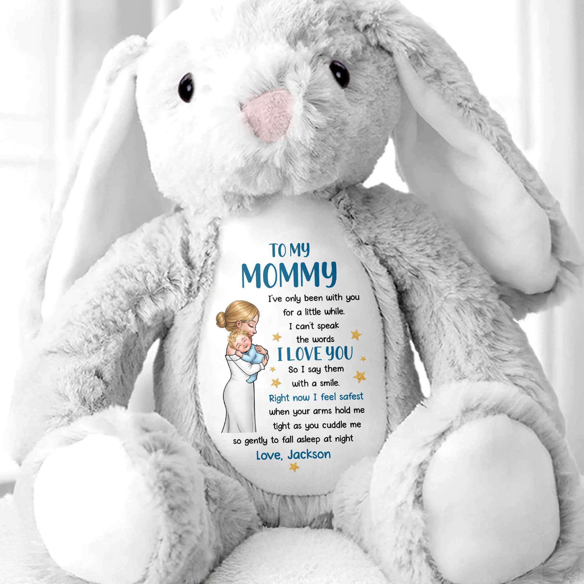 To My Mommy I Love You Mother and Baby Stars - Personalized Stuffed Bunny - MOM267_BUN