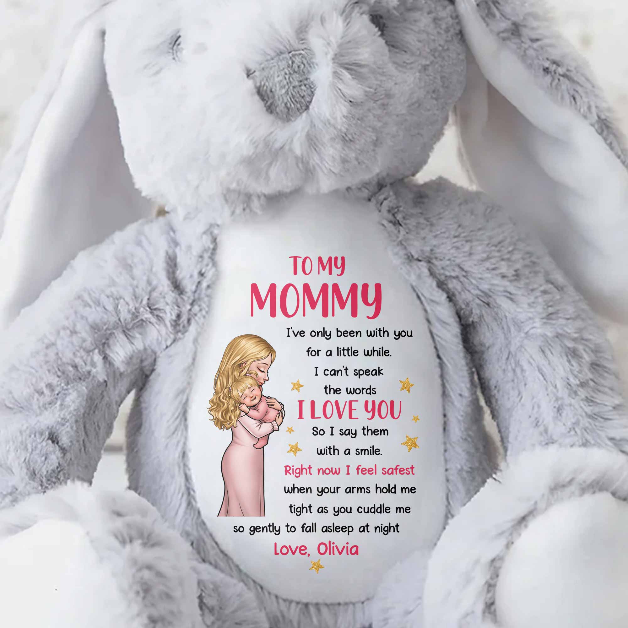 To My Mommy I Love You Mother and Baby Stars - Personalized Stuffed Bunny - MOM267_BUN