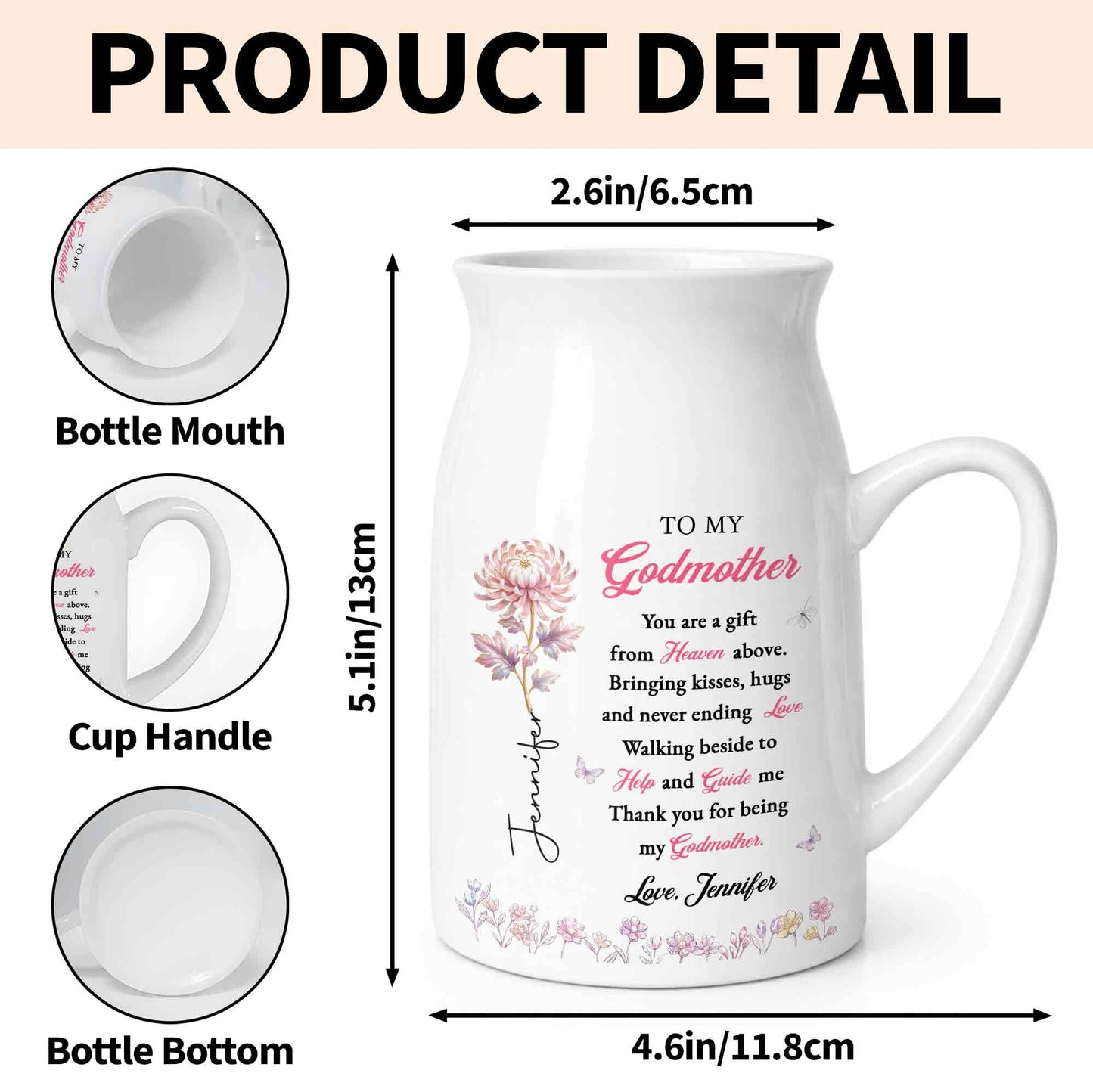 To My Godmother You Are A Gift Heaven Above Birth Month Flowers - Personalized Ceramic Flower Vase