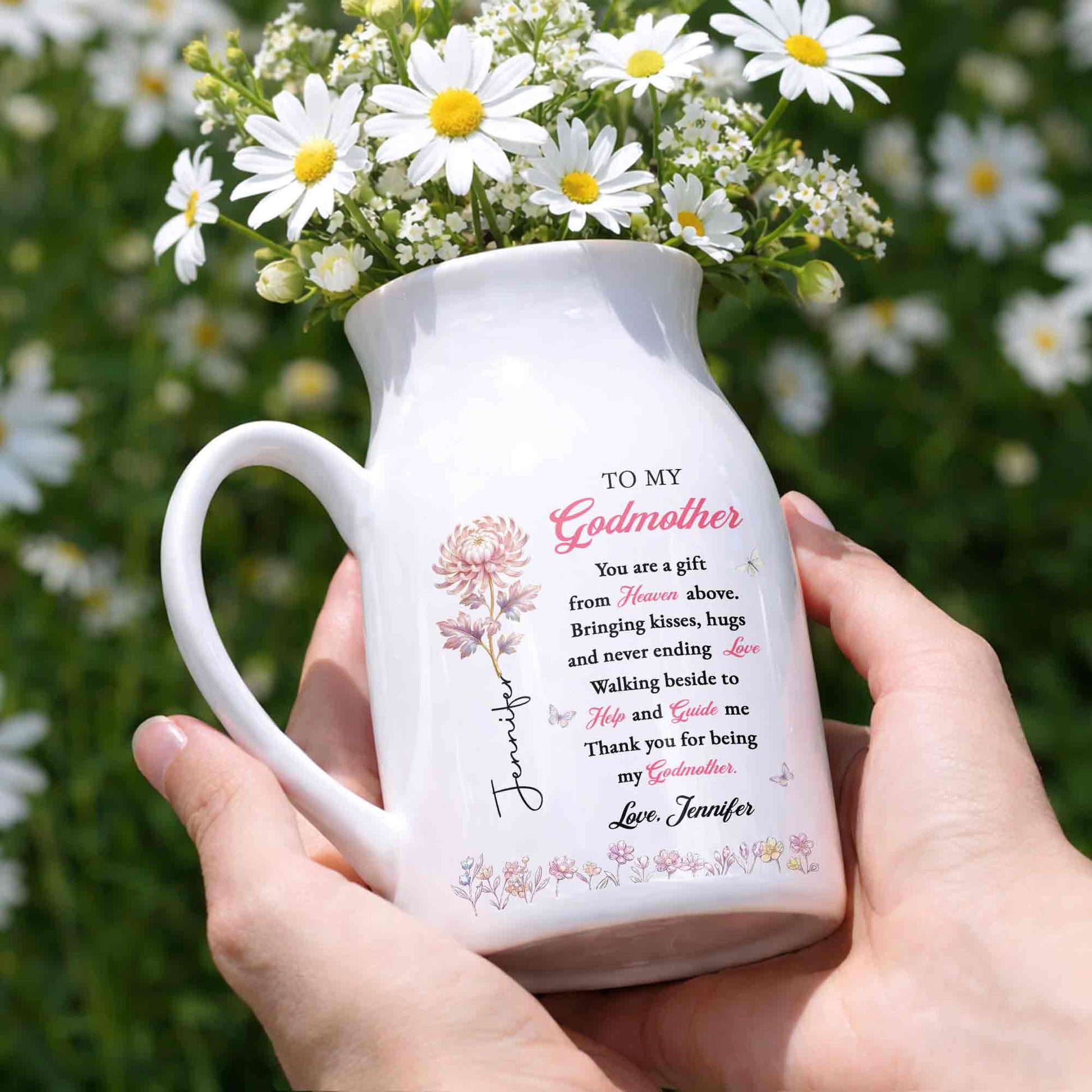 To My Godmother You Are A Gift Heaven Above Birth Month Flowers - Personalized Ceramic Flower Vase