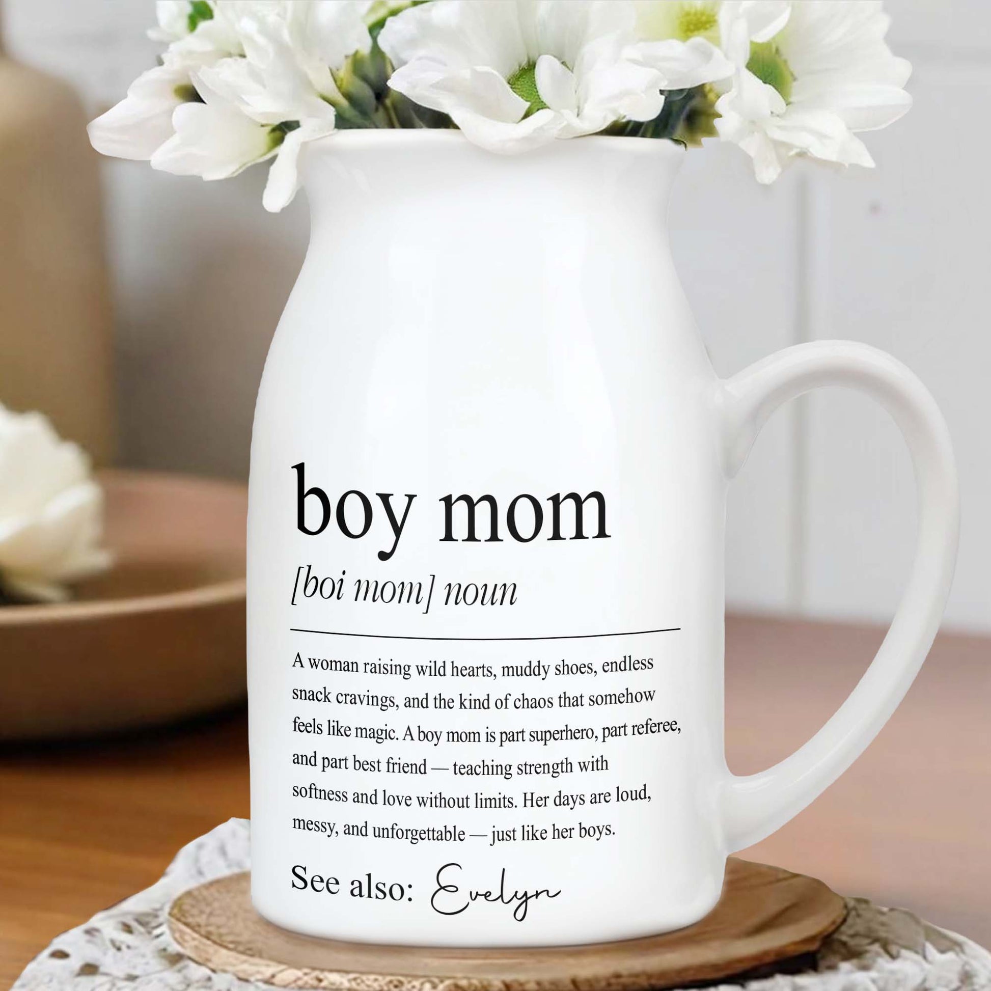Boy Mom Dictionary Definition With Custom Name - Personalized Ceramic Flower Vase