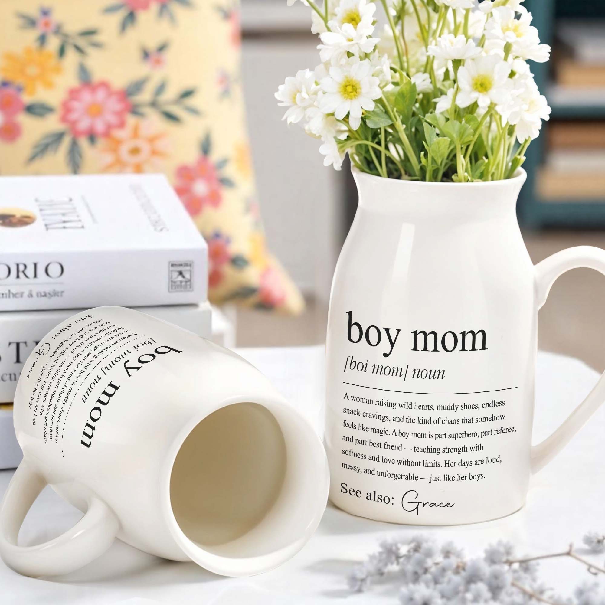 Boy Mom Dictionary Definition With Custom Name - Personalized Ceramic Flower Vase