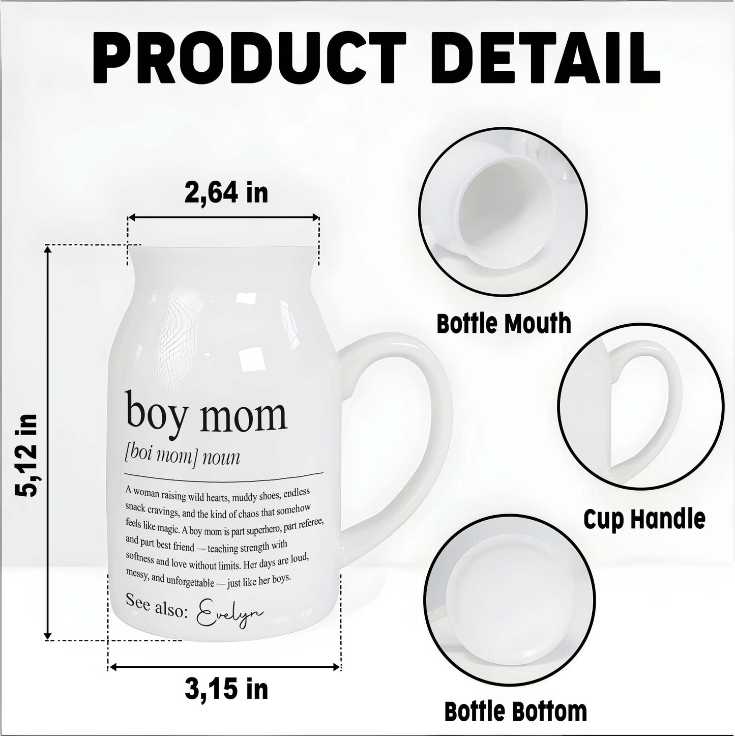 Boy Mom Dictionary Definition With Custom Name - Personalized Ceramic Flower Vase