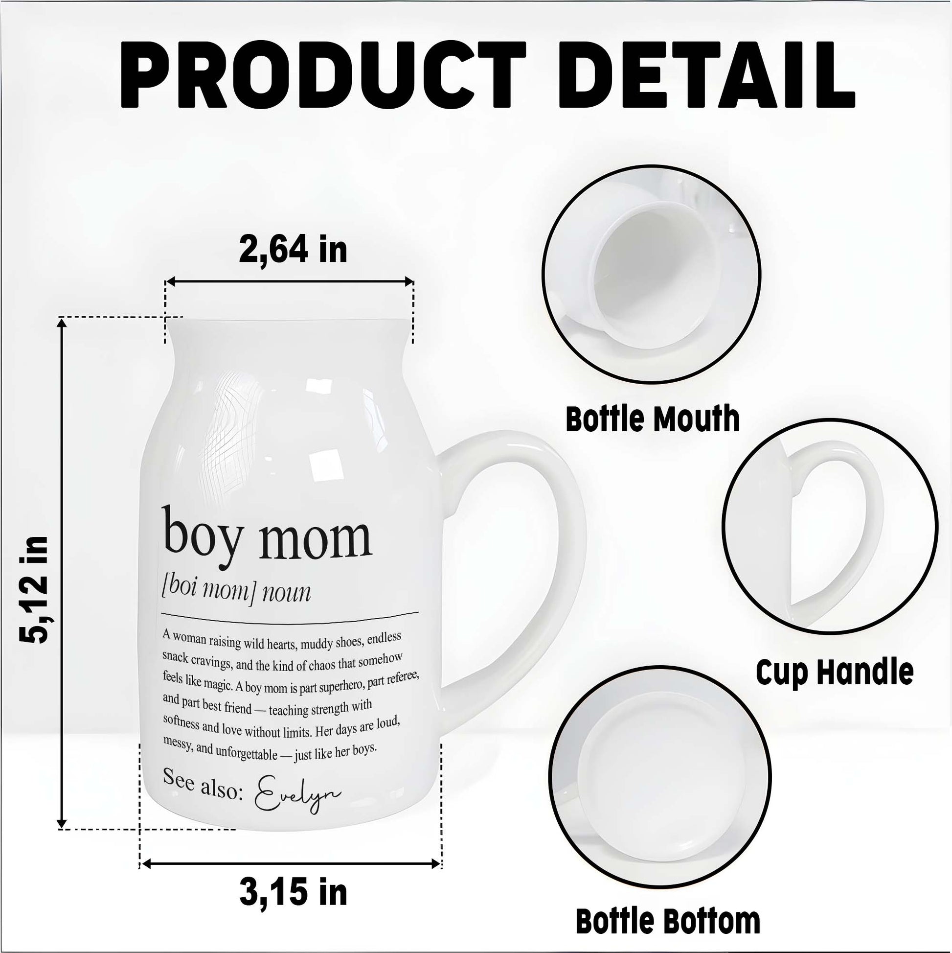 Boy Mom Dictionary Definition With Custom Name - Personalized Ceramic Flower Vase