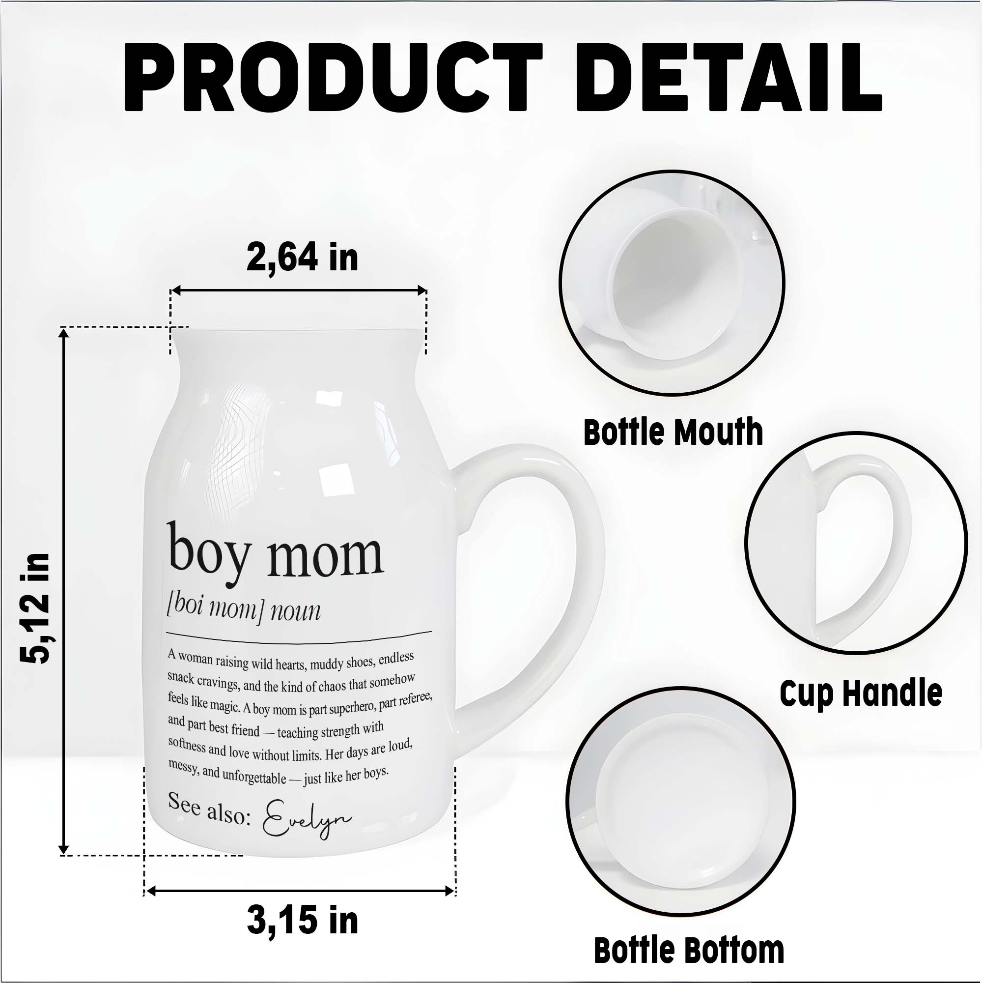 Boy Mom Dictionary Definition With Custom Name - Personalized Ceramic Flower Vase