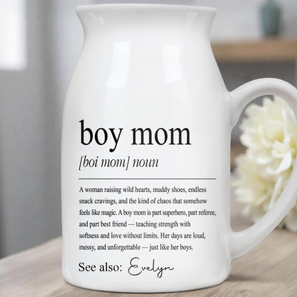 Boy Mom Dictionary Definition With Custom Name - Personalized Ceramic Flower Vase