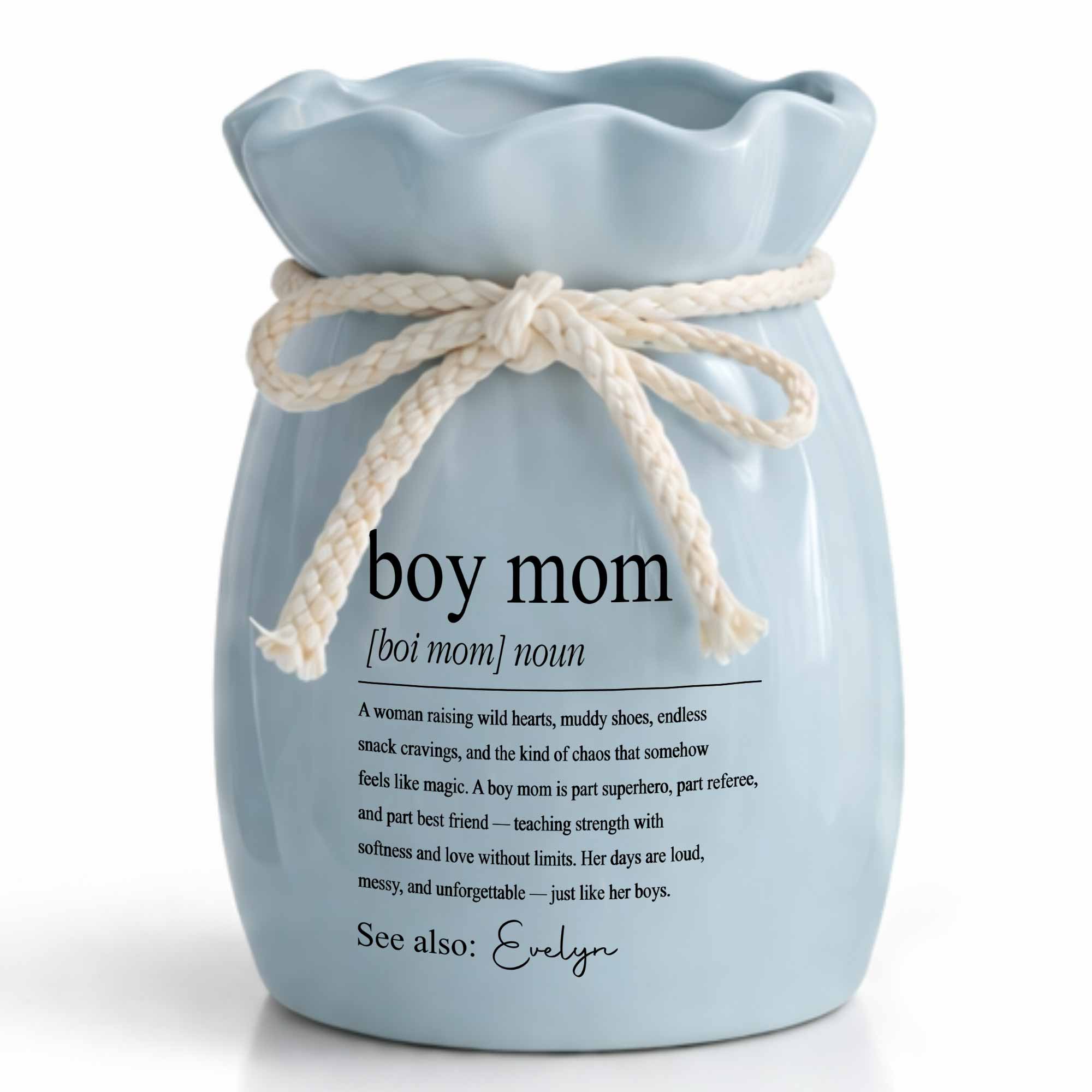 Boy Mom Definition Noun Raising Wild Hearts Ribbon Tie Vase - Personalized Ribbon Tie Flower Vase