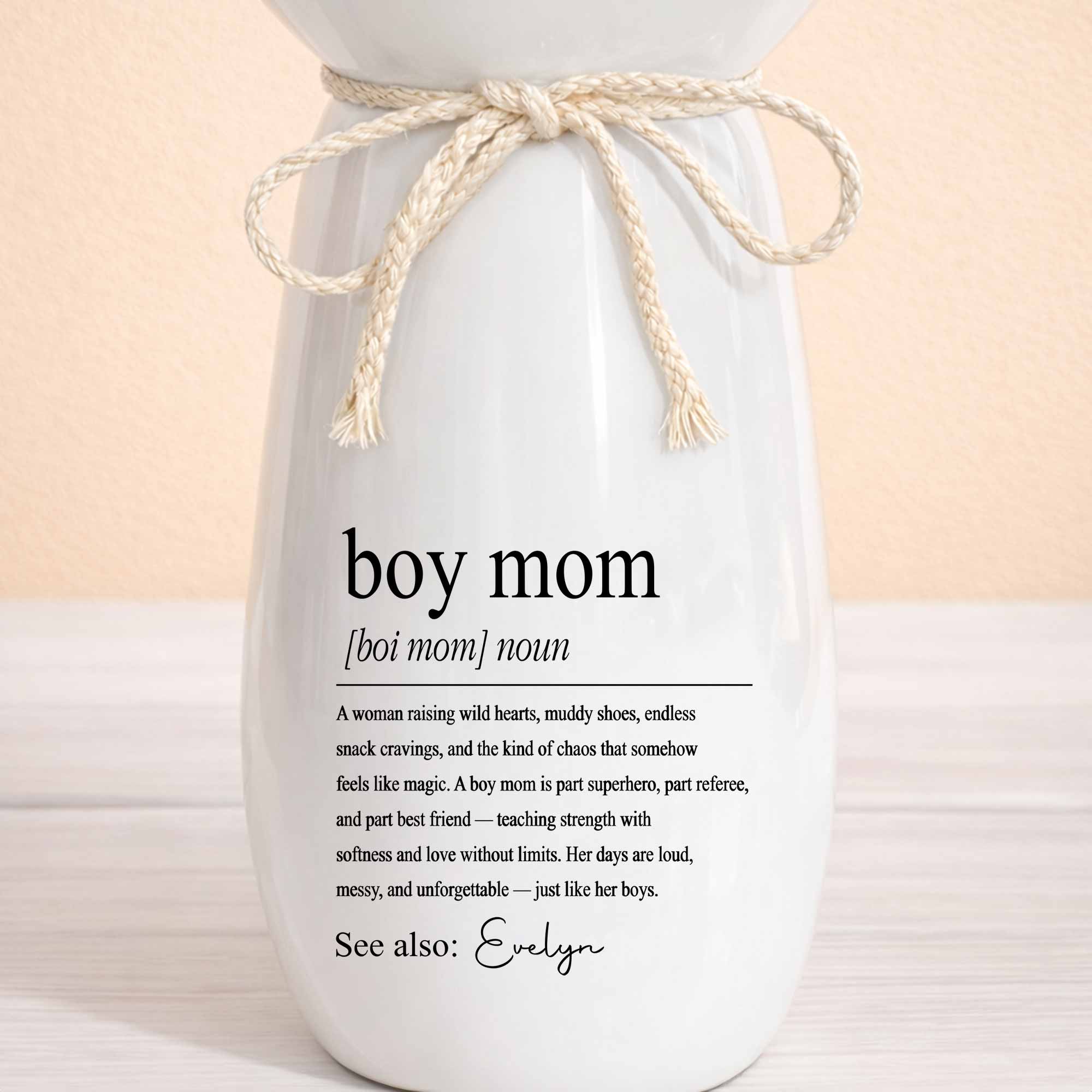 Boy Mom Definition Noun Raising Wild Hearts Ribbon Tie Vase - Personalized Ribbon Tie Flower Vase