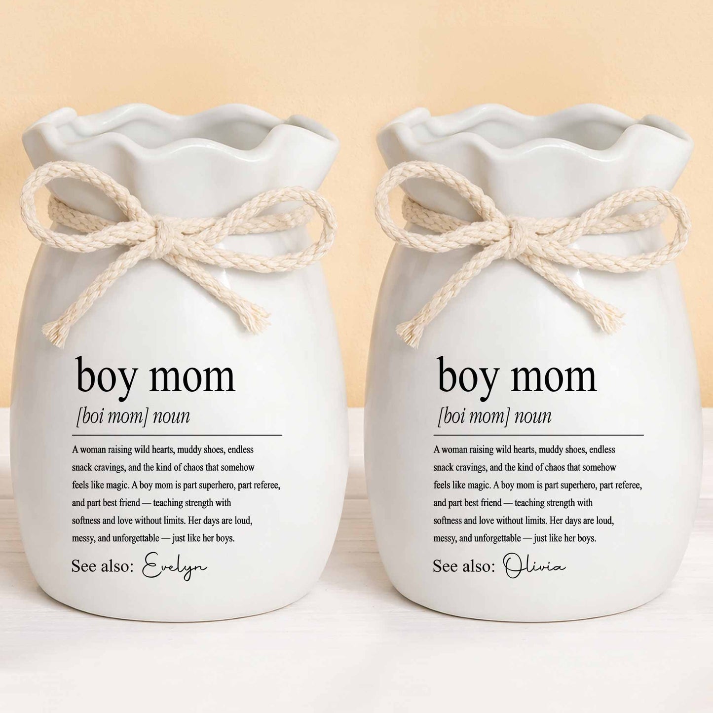 Boy Mom Definition Noun Raising Wild Hearts Ribbon Tie Vase - Personalized Ribbon Tie Flower Vase