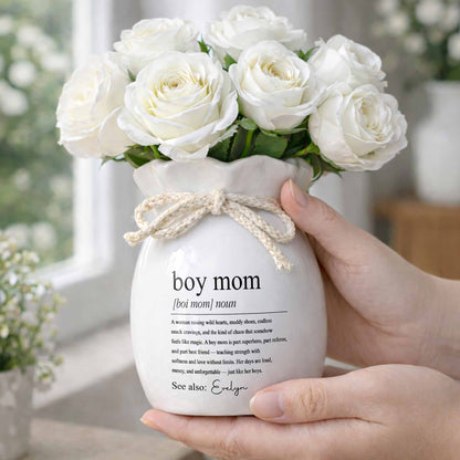 Boy Mom Definition Noun Raising Wild Hearts Ribbon Tie Vase - Personalized Ribbon Tie Flower Vase