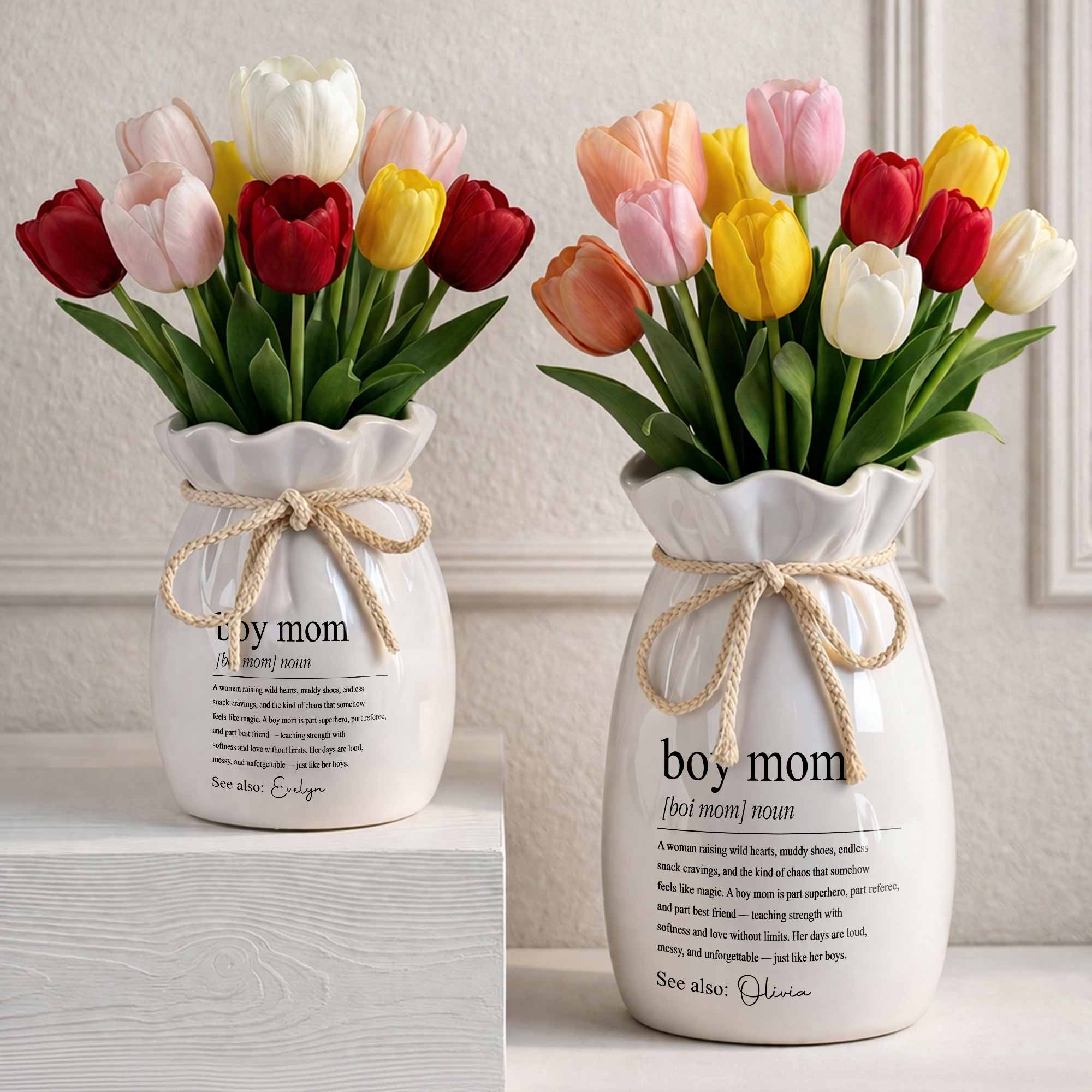 Boy Mom Definition Noun Raising Wild Hearts Ribbon Tie Vase - Personalized Ribbon Tie Flower Vase