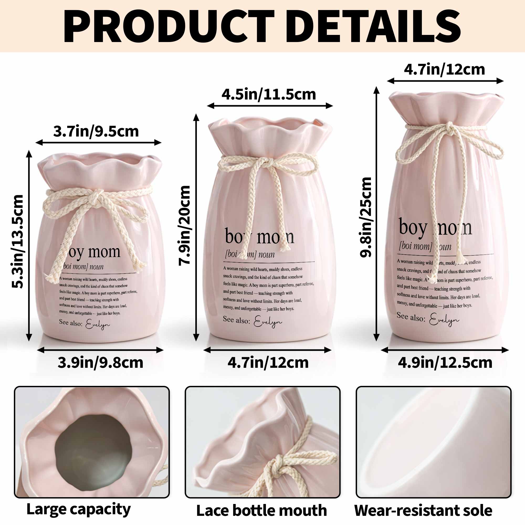 Boy Mom Definition Noun Raising Wild Hearts Ribbon Tie Vase - Personalized Ribbon Tie Flower Vase