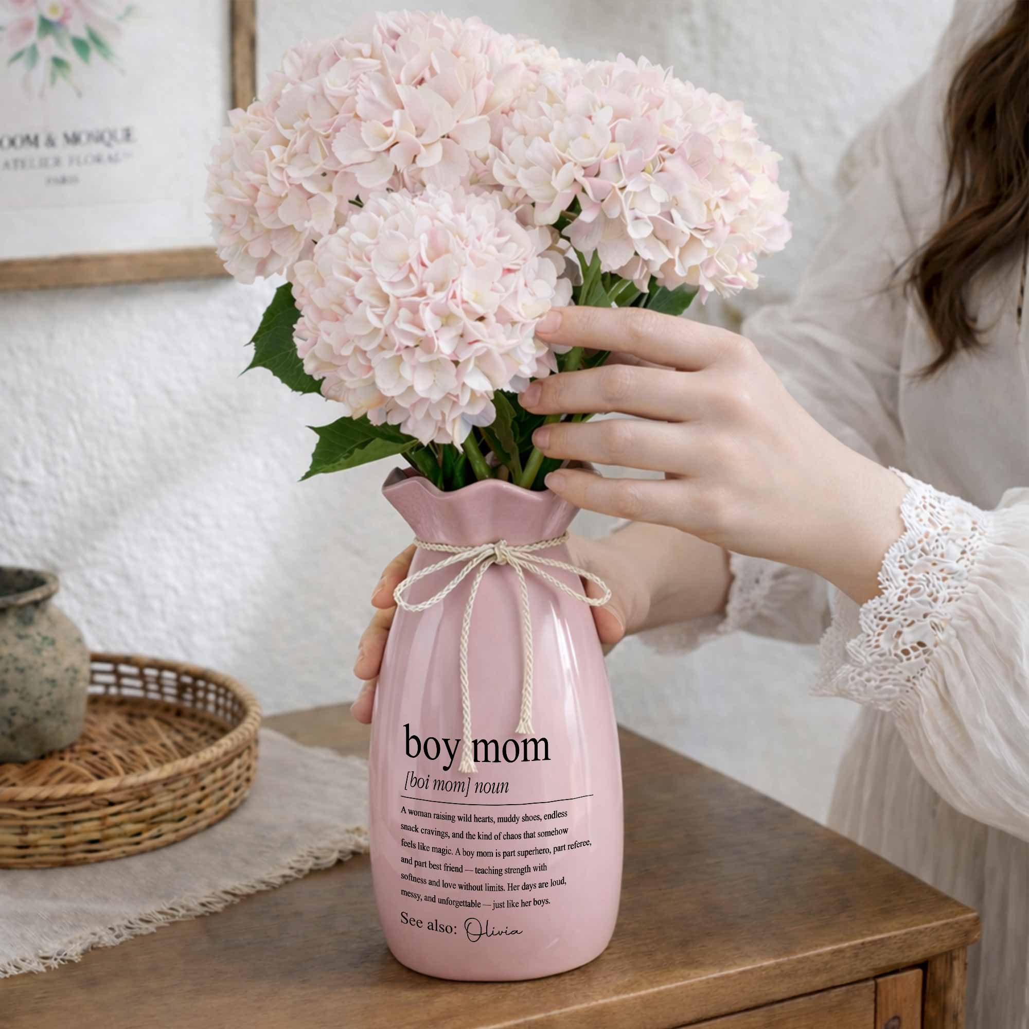 Boy Mom Definition Noun Raising Wild Hearts Ribbon Tie Vase - Personalized Ribbon Tie Flower Vase