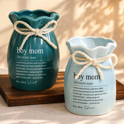 Boy Mom Definition Noun Raising Wild Hearts Ribbon Tie Vase - Personalized Ribbon Tie Flower Vase