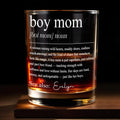 Boy Mom Definition Raising Wild Hearts And Muddy Shoes Typography Design - Personalized Custom Whiskey Glass - MOM295_RWG
