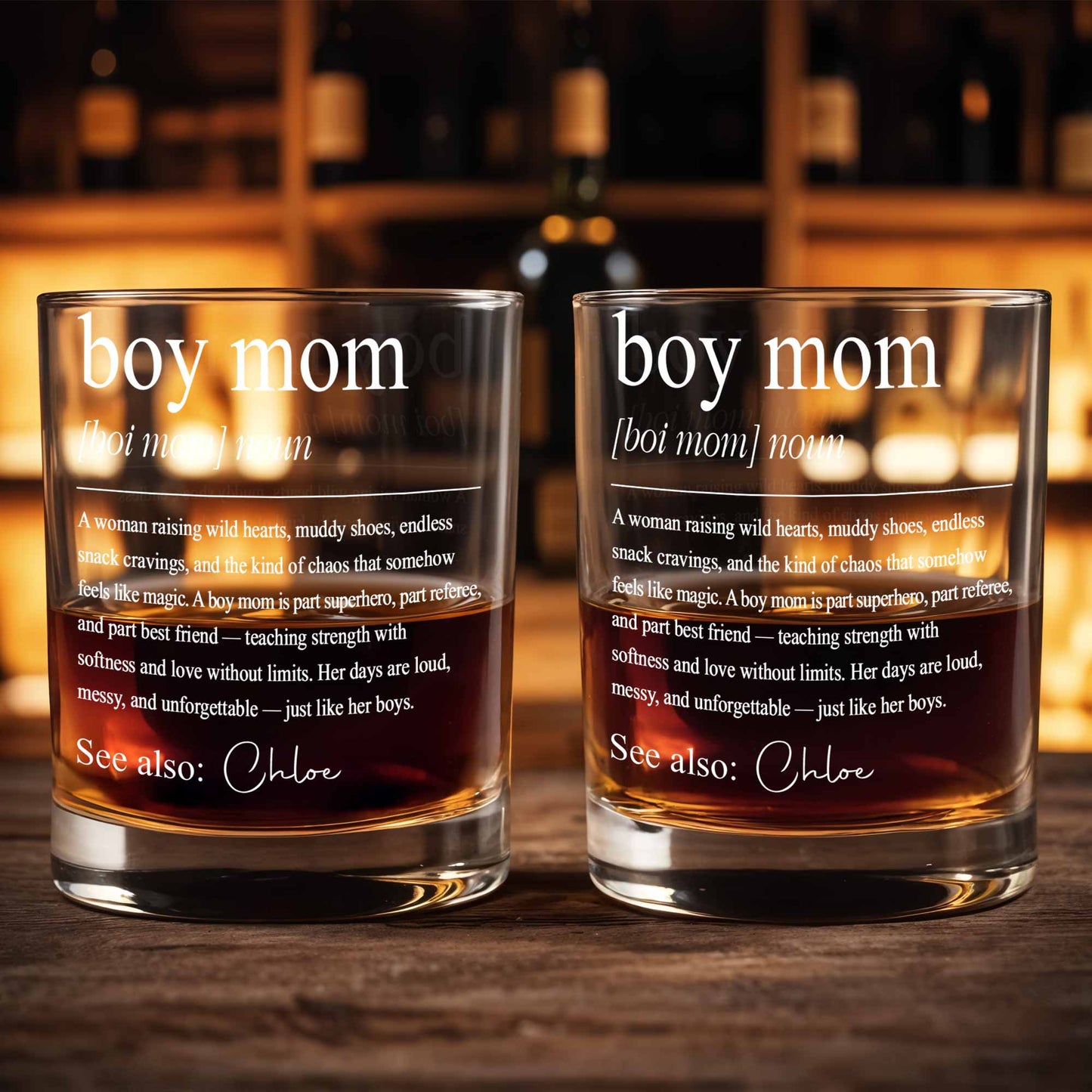 Boy Mom Definition Raising Wild Hearts And Muddy Shoes Typography Design - Personalized Custom Whiskey Glass - MOM295_RWG