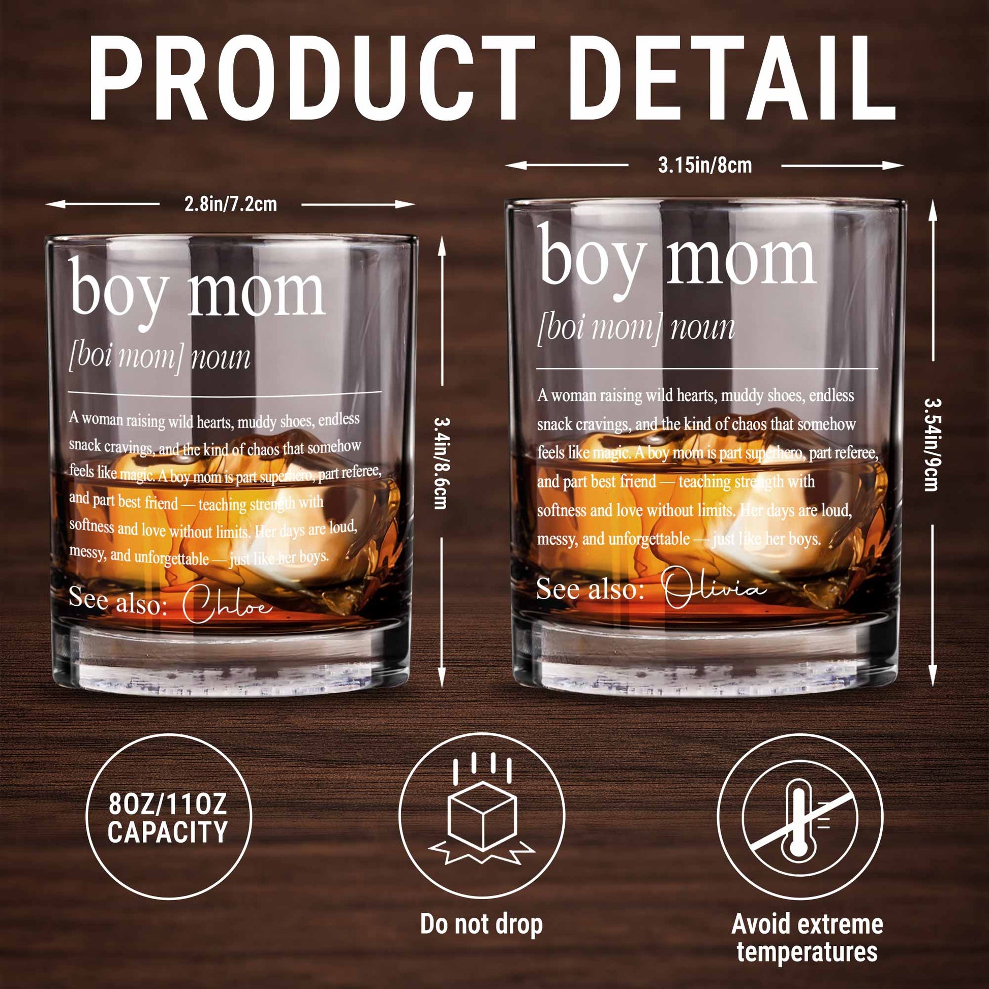 Boy Mom Definition Raising Wild Hearts And Muddy Shoes Typography Design - Personalized Custom Whiskey Glass - MOM295_RWG