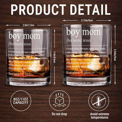 Boy Mom Definition Raising Wild Hearts And Muddy Shoes Typography Design - Personalized Custom Whiskey Glass - MOM295_RWG