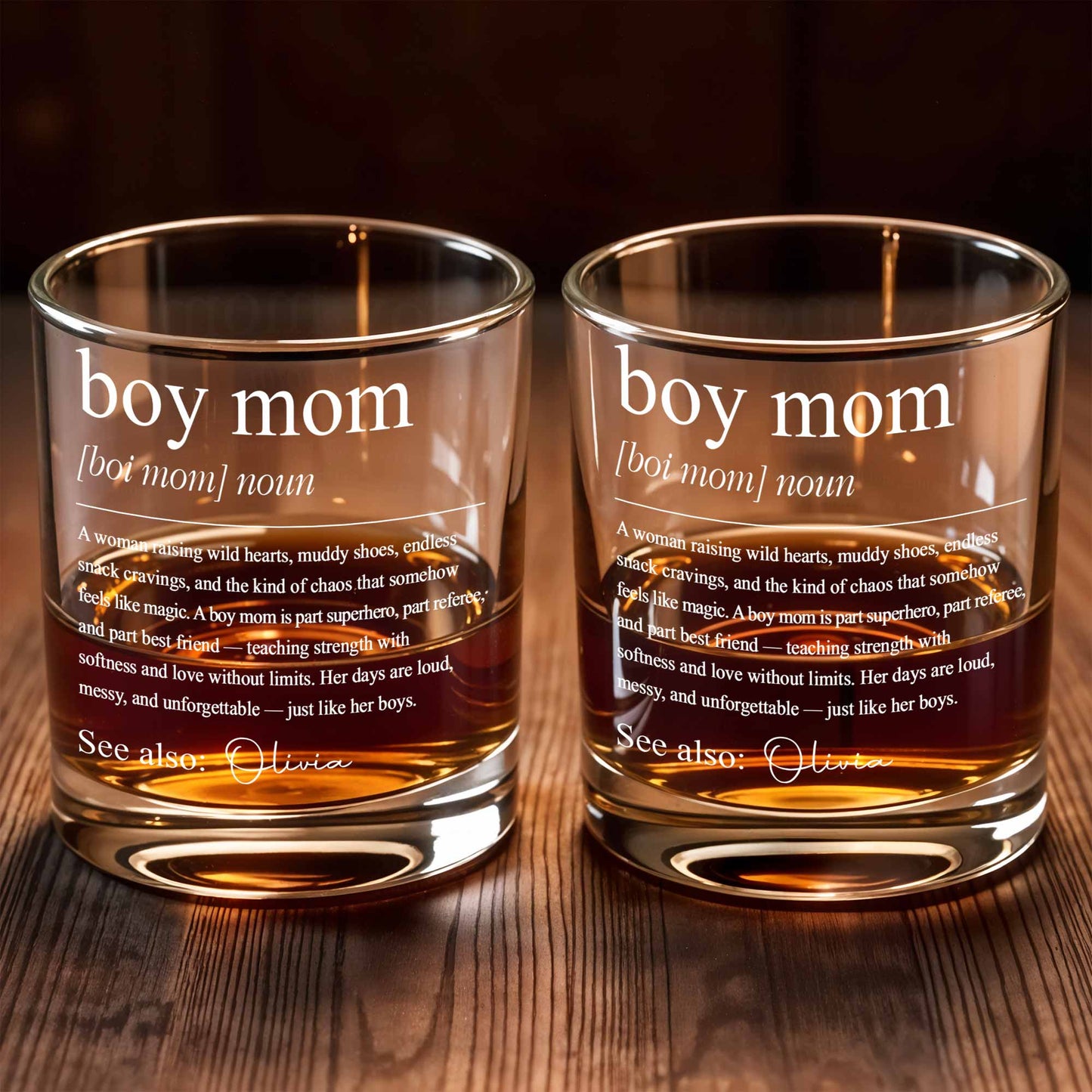 Boy Mom Definition Raising Wild Hearts And Muddy Shoes Typography Design - Personalized Custom Whiskey Glass - MOM295_RWG