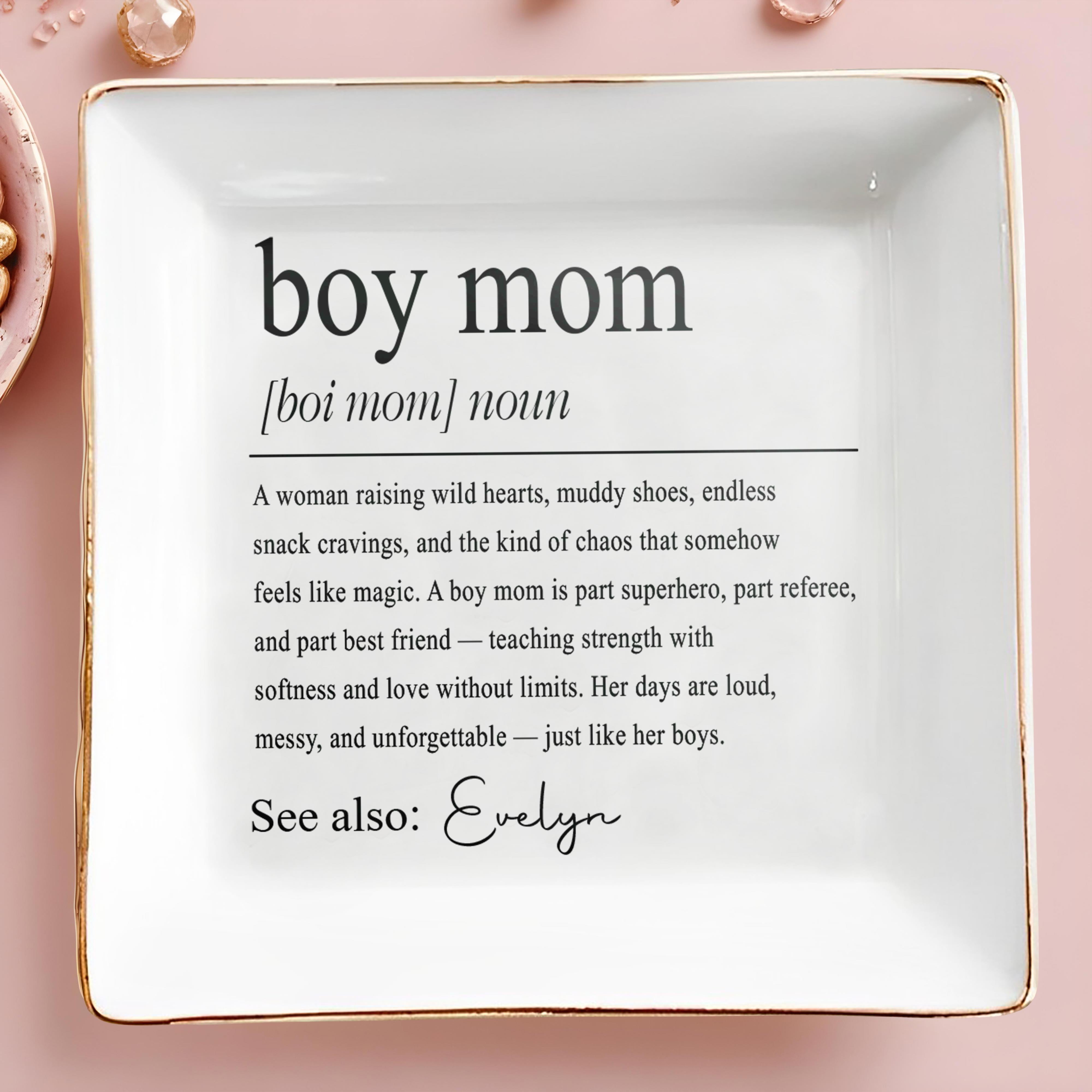 Boy Mom Definition Personalized Ceramic Dish For Her - Personalized Custom Jewelry Dish, Square Ceramic Dish - MOM295_SCRD