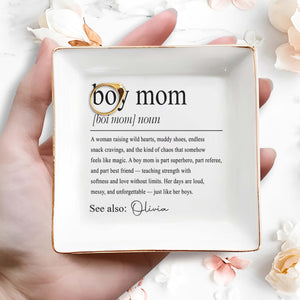 Boy Mom Definition Personalized Ceramic Dish For Her - Personalized Custom Jewelry Dish, Square Ceramic Dish - MOM295_SCRD