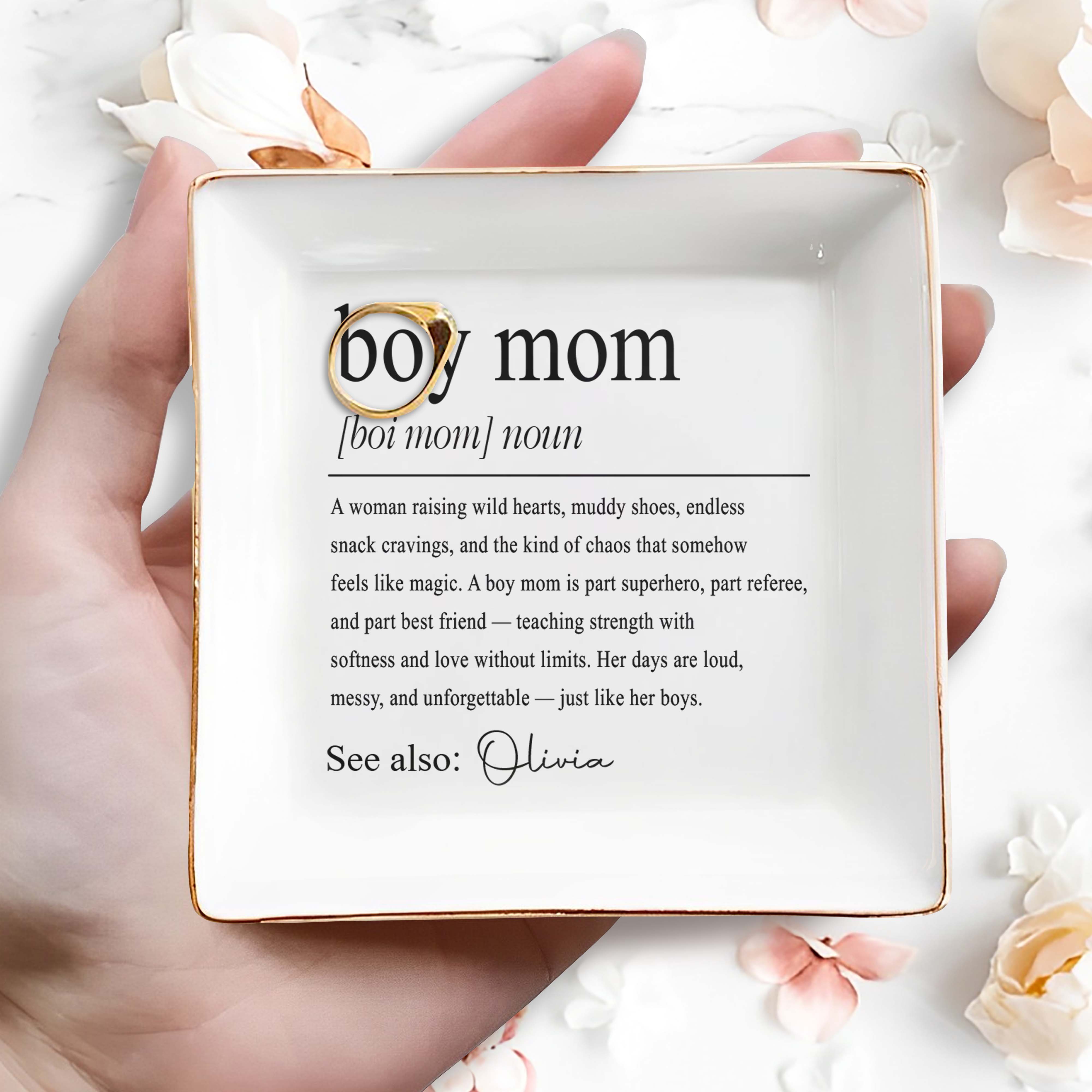 Boy Mom Definition Personalized Ceramic Dish For Her - Personalized Custom Jewelry Dish, Square Ceramic Dish - MOM295_SCRD