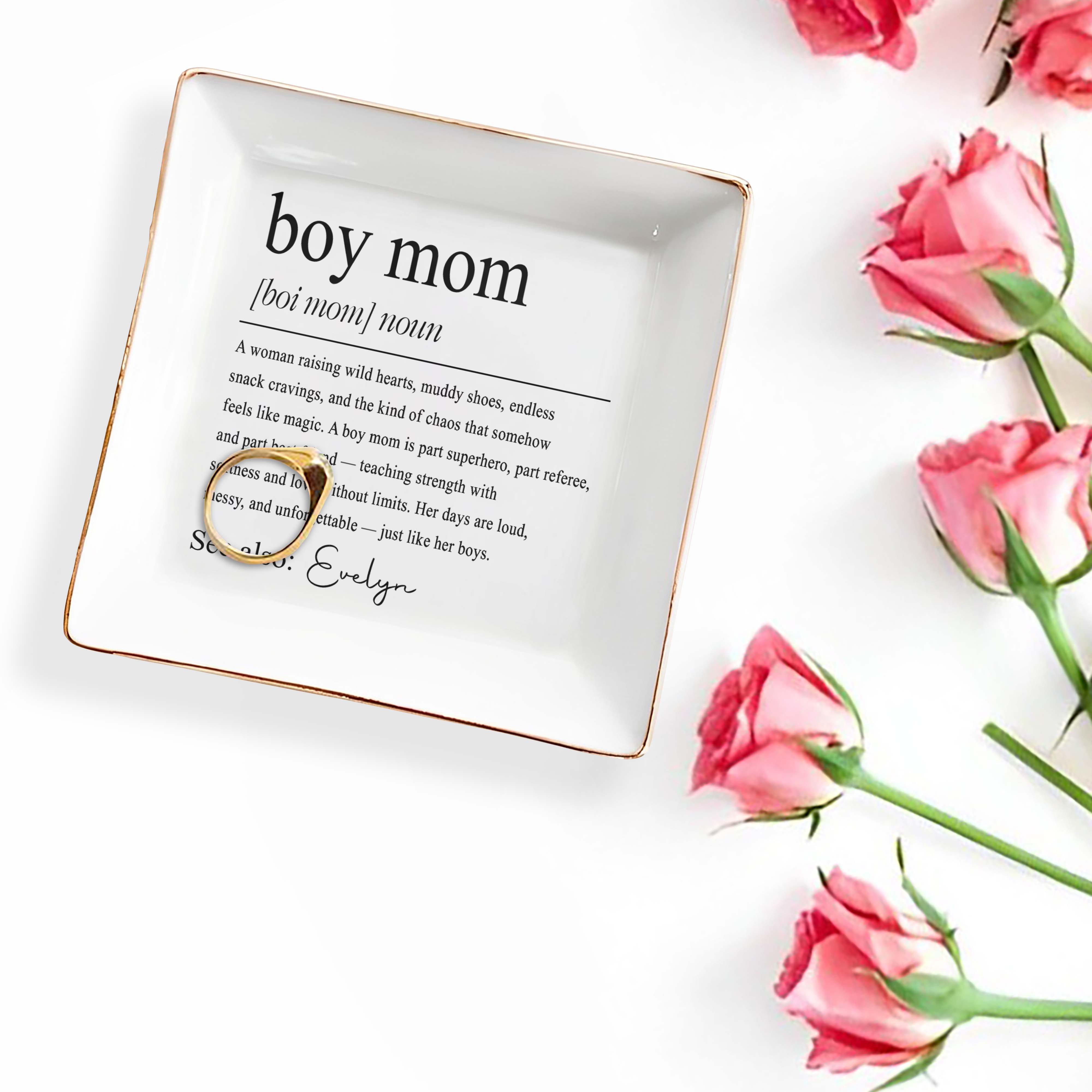 Boy Mom Definition Personalized Ceramic Dish For Her - Personalized Custom Jewelry Dish, Square Ceramic Dish - MOM295_SCRD