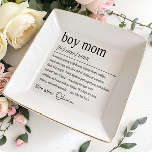 Boy Mom Definition Personalized Ceramic Dish For Her - Personalized Custom Jewelry Dish, Square Ceramic Dish - MOM295_SCRD