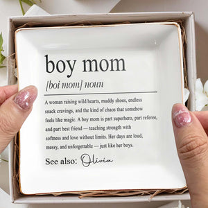 Boy Mom Definition Personalized Ceramic Dish For Her - Personalized Custom Jewelry Dish, Square Ceramic Dish - MOM295_SCRD