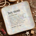 Boy Mom Noun Dictionary Definition Iridescent Marble Design - Personalized Custom Jewelry Dish, Ceramic Dish, Square Shape - MOM295_SCRF