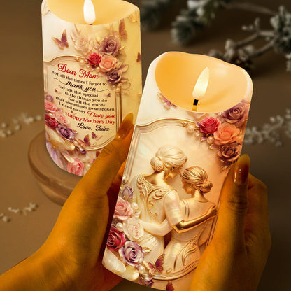 Dear Mom For All The Times Thank You Flowers And Butterflies - Personalized Custom LED Candle - MOM317_LECA