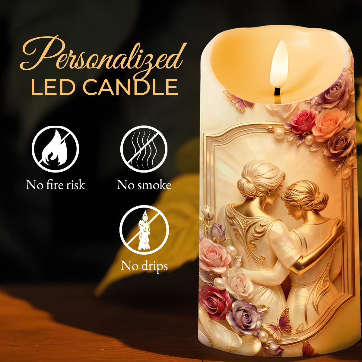 Dear Mom For All The Times Thank You Flowers And Butterflies - Personalized Custom LED Candle - MOM317_LECA