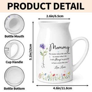 No Matter Where Life Takes Me Grateful For Mom With Birth Month Flowers - Personalized Ceramic Flower Vase