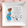 Curled Up Cozy In Your Tummy Happy Mother's Day Pregnant Woman - Personalized Custom Jewelry Dish, Square Ceramic Dish - MOM322_SCRD
