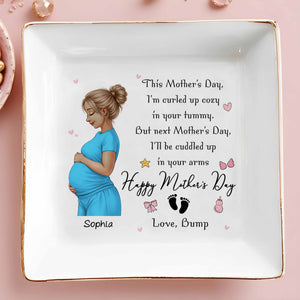 Curled Up Cozy In Your Tummy Happy Mother's Day Pregnant Woman - Personalized Custom Jewelry Dish, Square Ceramic Dish - MOM322_SCRD