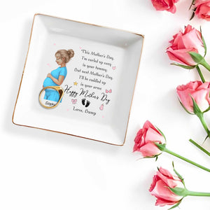 Curled Up Cozy In Your Tummy Happy Mother's Day Pregnant Woman - Personalized Custom Jewelry Dish, Square Ceramic Dish - MOM322_SCRD
