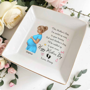 Curled Up Cozy In Your Tummy Happy Mother's Day Pregnant Woman - Personalized Custom Jewelry Dish, Square Ceramic Dish - MOM322_SCRD