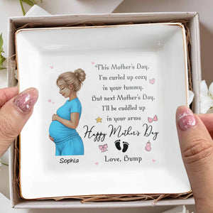 Curled Up Cozy In Your Tummy Happy Mother's Day Pregnant Woman - Personalized Custom Jewelry Dish, Square Ceramic Dish - MOM322_SCRD