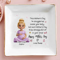 This Mother's Day Snuggled Up Inside Your Belly Pregnant Woman Heart - Personalized Custom Jewelry Dish, Square Ceramic Dish - MOM323_SCRD