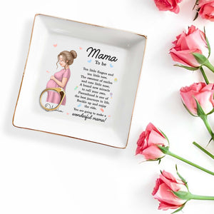 Mama To Be Ten Little Fingers Pregnant Woman With Baby Items - Personalized Custom Jewelry Dish, Square Ceramic Dish - MOM324_SCRD