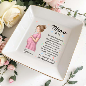 Mama To Be Ten Little Fingers Pregnant Woman With Baby Items - Personalized Custom Jewelry Dish, Square Ceramic Dish - MOM324_SCRD