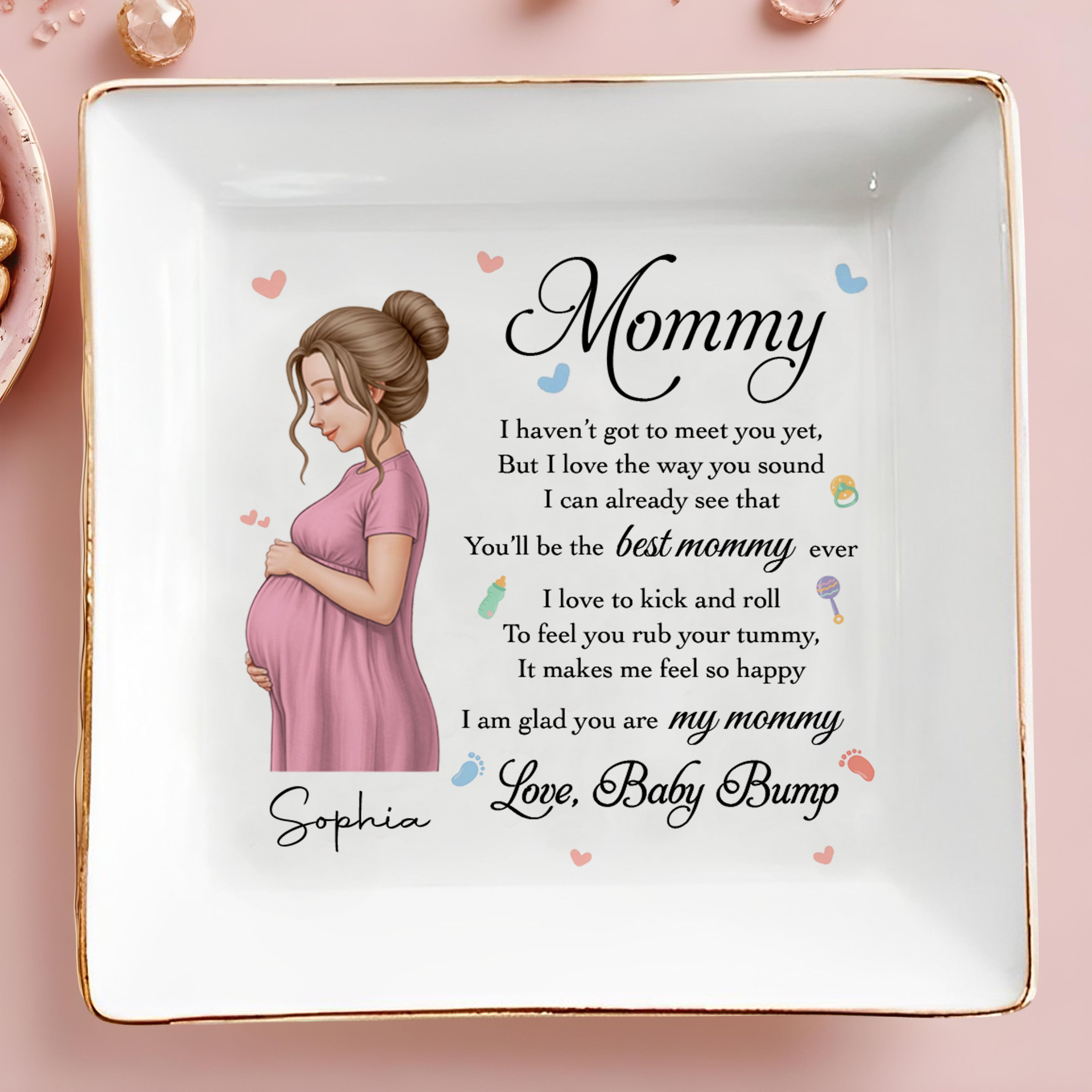 Mommy I Haven’t Got To Meet You Yet Pregnant Woman Art - Personalized Custom Jewelry Dish, Square Ceramic Dish - MOM328_SCRD
