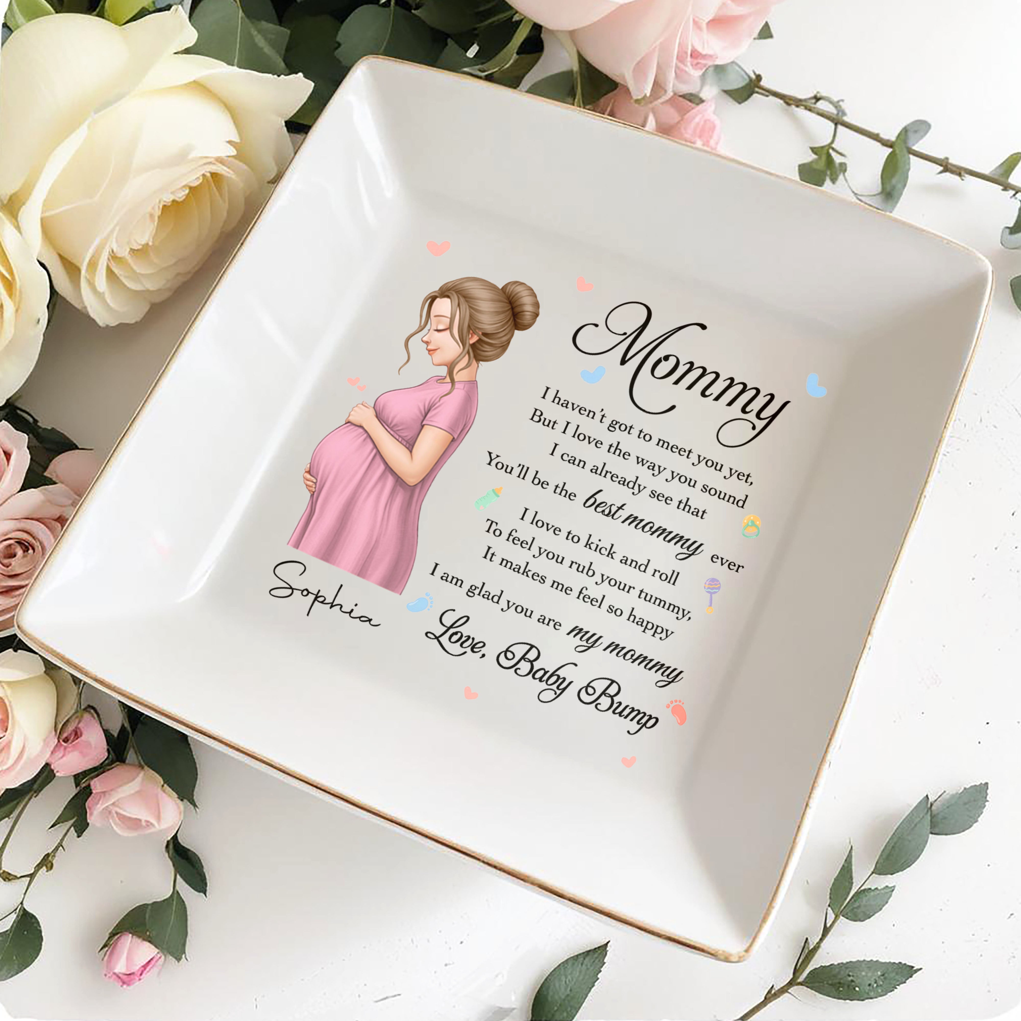 Mommy I Haven’t Got To Meet You Yet Pregnant Woman Art - Personalized Custom Jewelry Dish, Square Ceramic Dish - MOM328_SCRD