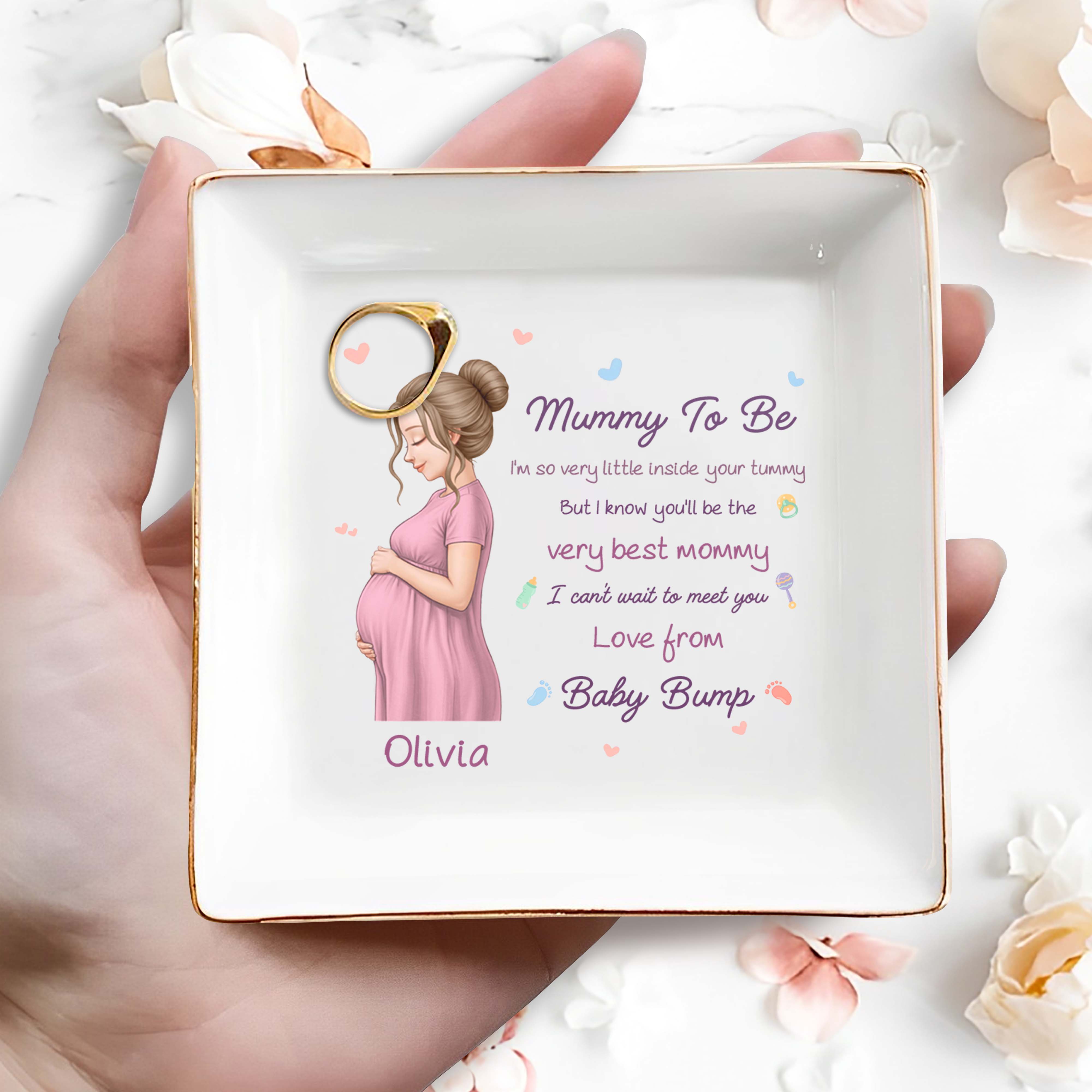 Mummy To Be Very Best Mommy Pregnant Woman And Baby Icons - Personalized Custom Jewelry Dish, Square Ceramic Dish - MOM329_SCRD