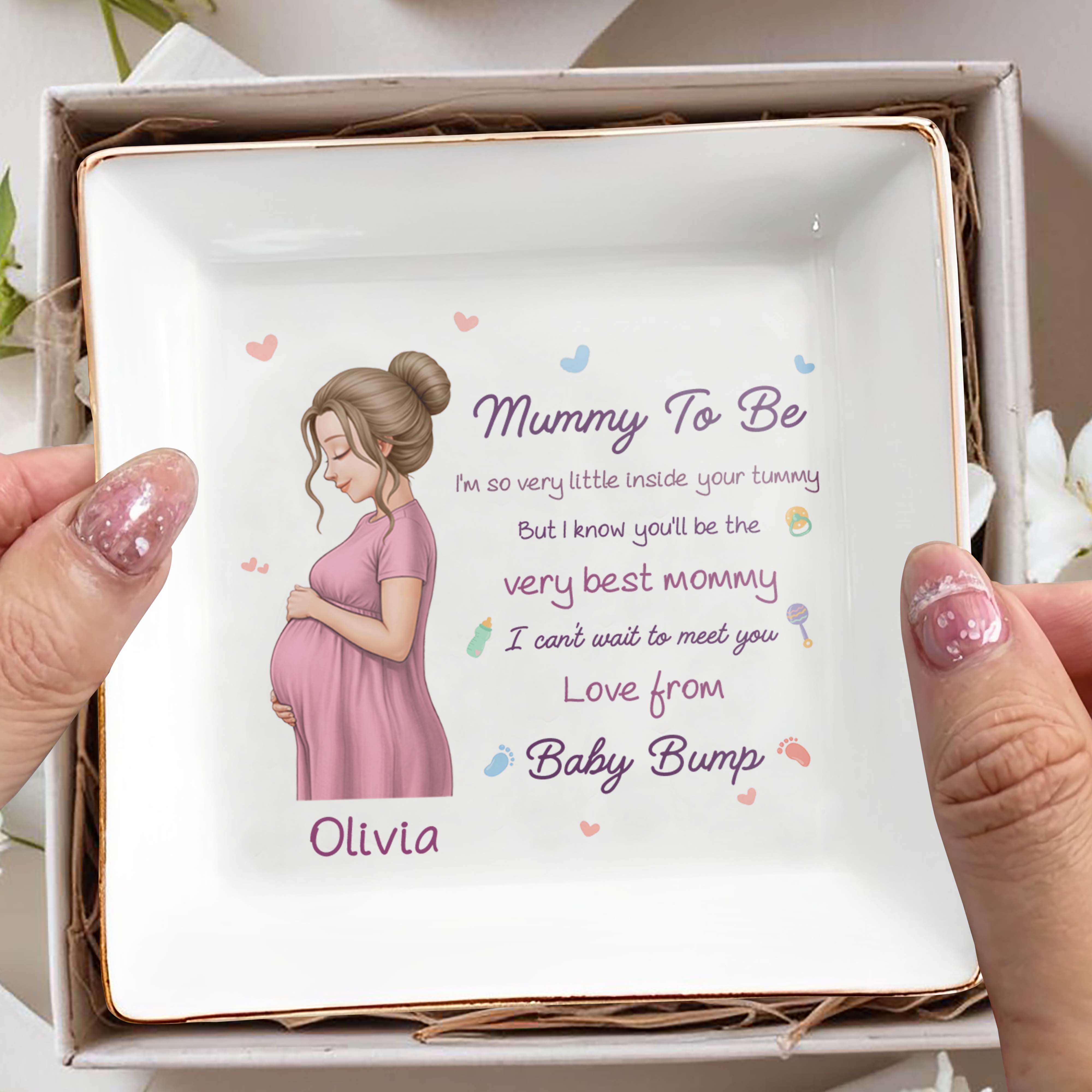 Mummy To Be Very Best Mommy Pregnant Woman And Baby Icons - Personalized Custom Jewelry Dish, Square Ceramic Dish - MOM329_SCRD
