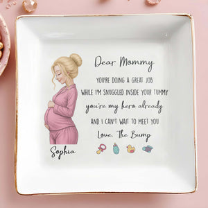 Dear Mommy You're My Hero Already With Pregnant Woman And Baby Icons - Personalized Custom Jewelry Dish, Square Ceramic Dish - MOM337_SCRD