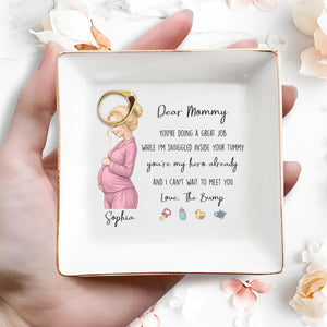 Dear Mommy You're My Hero Already With Pregnant Woman And Baby Icons - Personalized Custom Jewelry Dish, Square Ceramic Dish - MOM337_SCRD