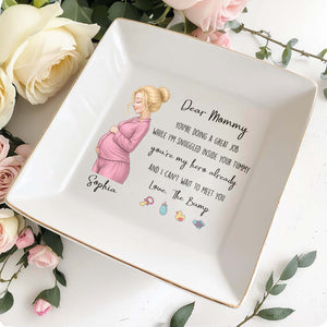 Dear Mommy You're My Hero Already With Pregnant Woman And Baby Icons - Personalized Custom Jewelry Dish, Square Ceramic Dish - MOM337_SCRD