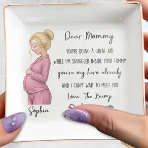 Dear Mommy You're My Hero Already With Pregnant Woman And Baby Icons - Personalized Custom Jewelry Dish, Square Ceramic Dish - MOM337_SCRD